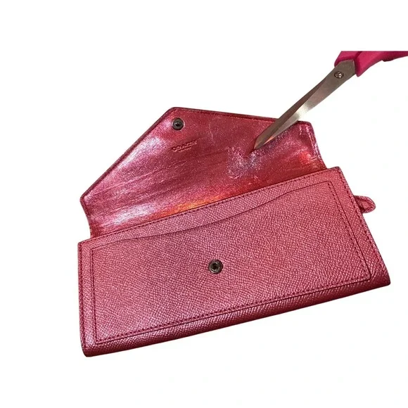Vintage Coach Metallic Pink Leather Envelope Slim Wallet Made in 2017 - Picture 5 of 5